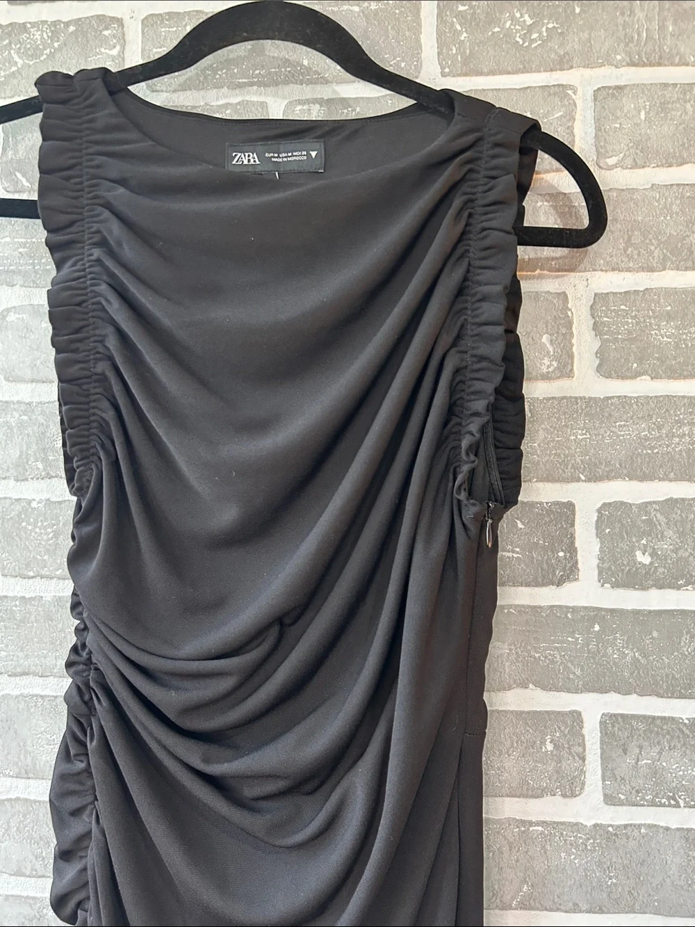 Zara Black Ruched Maxi Dress Medium Sleeveless Draped Evening Cocktail Formal